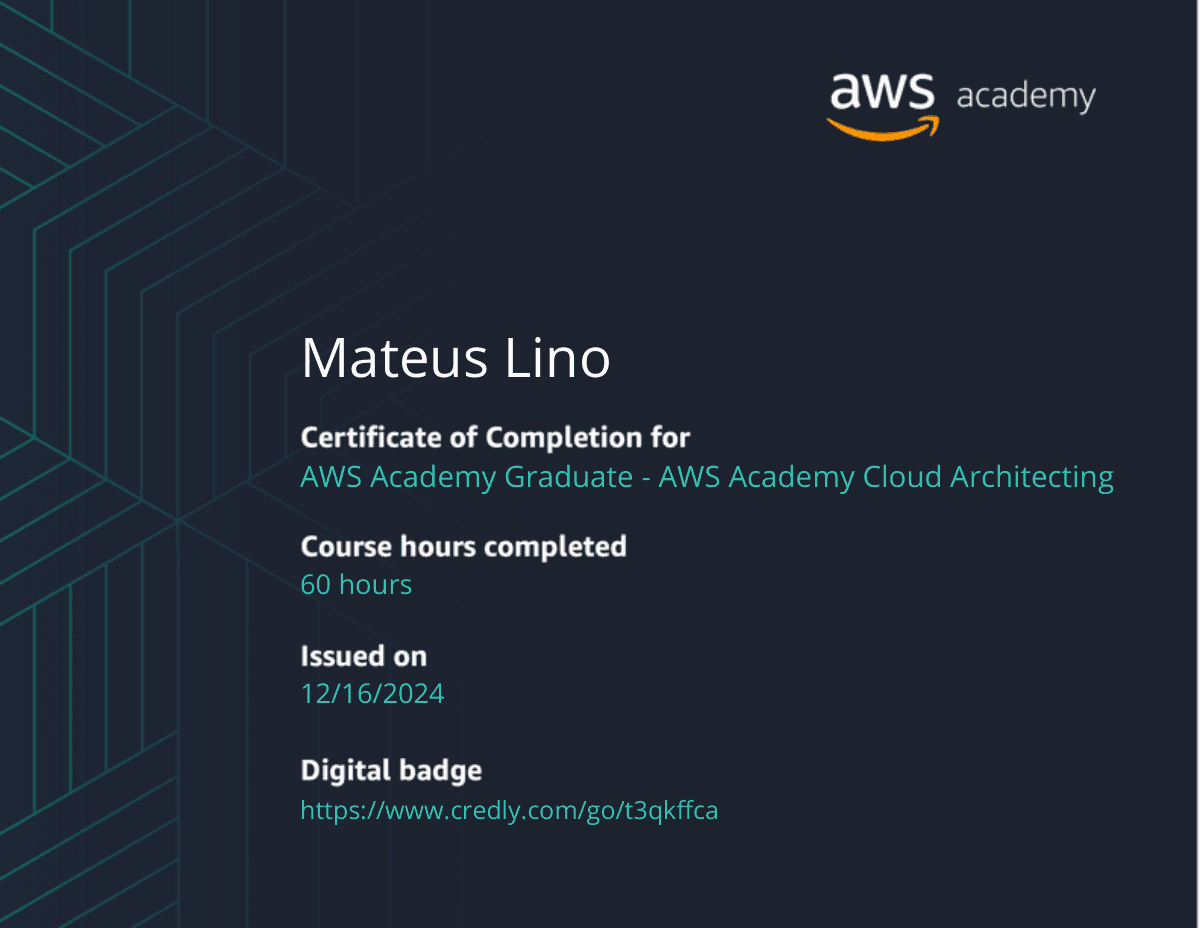 Certificate preview: AWS Academy Graduate · Cloud Architecting (60h)
